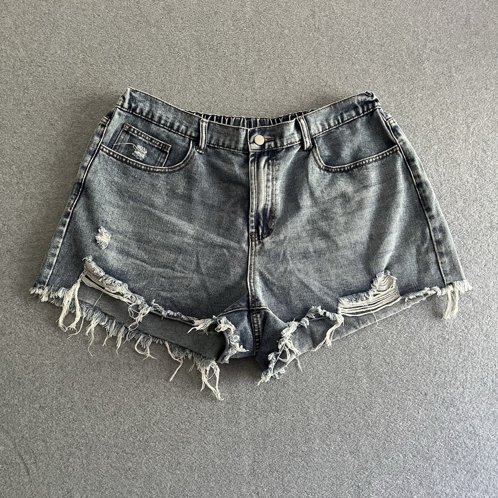 SHEIN Curve 2XL Blue Denim Cut Off Jean Shorts Women's Stretch Waist